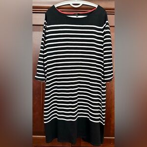 Talbots Black and White Striped Midi Shift Dress